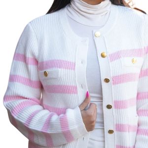AKA Pink and White Striped <b>Cardigan</b> Women Greek Letter Apparel Button Down Knit <b>Sweater</b> Stylish Casual Premium Wear - Product Image 4