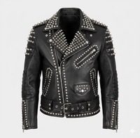 Blouson de moto en cuir noir imperméable pour homme, style punk, avec fermeture éclair cloutée, col rabattable et ceinture sur le devant