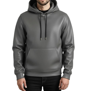 Veste d'hiver en cuir pour homme, motif uni, classique, de haute qualité, avec capuche, coupe-vent et imperméable, avec fermeture éclair - Product Image 1