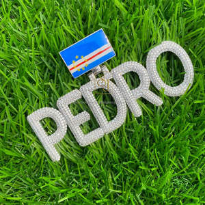 Pendentif drapeau national en argent 925 plaqué or, personnalisé avec lettres en blocs glacés, nom, émail foncé brillant, moissanite VVS, hip hop, fête - Product Image 2