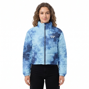 <b>Women</b> Personalized Puffer Jacket Custom Size Cropped <b>Winter</b> <b>Coat</b> Tie Dye Sublimation Stand Collar Full Zip Fashion Outerwear - Product Image 1