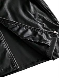 Veste décontractée unisexe noire aspect cuir vintage, col montant, coupe ajustée, logo uni sur le devant, vêtement d'extérieur pour l'hiver, service OEM - Product Image 3