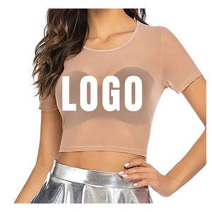 Women Trendy yellow Mesh <b>Crop</b> <b>Top</b> Sheer <b>Fishnet</b> Short Sleeve T Shirt Festival Clubwear Casual Fashion Apparel - Product Image 2