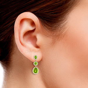 New Arrival Natural 10x8mm Prong Set Peridot & Diamond <b>Earrings</b> 14k Fine Gold Diamond Halo Bridal <b>Earrings</b> From Chordia Jewels - Product Image 5