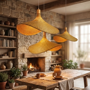 Natural Wicker Lampshade Rattan Pendant <b>Light</b> Cover Handcrafted Boho Ceiling Lamp Shade for Living Room Cafe Hotel Lighting - Product Image 5