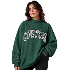 Custom Women Winter Embroidered Front Printed Mock Neck <b>Fleece</b> <b>Sweatshirt</b> Solid Color Baggy Style Unlined Design Top - Product Image 1