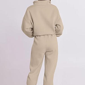 Unisex Solid Color Fleece Quarter Zip Sweatshirt And Jogger Pants Set Casual Oversized Tracksuit Autumn Wear - Product Image 2