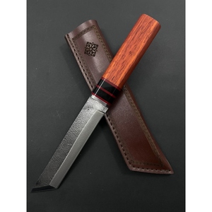 Cuchillo de Caza de Acero Forjado, Cuchillo Tanto de Hoja Fija con Mango de Madera de Paddock y Funda de Cuero, Cuchillo de Supervivencia para Exteriores - Product Image 1