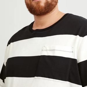 High Quality Striped <b>Tshirt</b> Men Oversized Custom Design OEM Black and <b>White</b> Striped t Shirt - Product Image 2