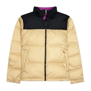 <b>Men's</b> Beige And Black Color Blocking Puffer Jacket Stand Collar Zipper Closure Windproof Polyester Wadding Winter Casual Fit <b>men</b> - Product Image 5