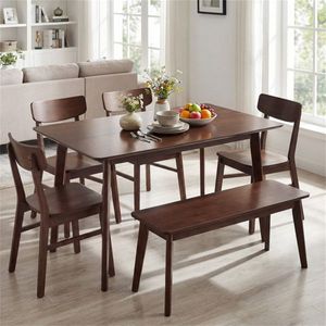 Tavolo da pranzo in noce da 47 pollici con piano impiallacciato liscio e gambe in legno di gomma per 4-6 persone - Product Image 5