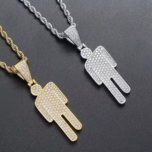 Iced Out <b>Man</b> Cartoon Pendant 10K Gold Plated Micro Pave Diamond Hip Hop Charm <b>Necklace</b> <b>Men's</b> Everyday Wear - Product Image 4