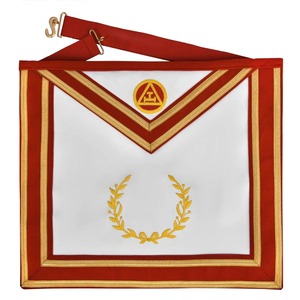 Delantal de Capítulo Royal Arch de Terciopelo Rojo con Emblema y Trenza Bordados en Oro, Vestimenta Ceremonial Profesional con Ajuste Cómodo - Product Image 1