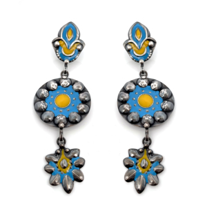 Pendientes Colgantes de Plata de Ley 925 con Esmalte Azul y Amarillo - Listos para Enviar SKU7542 para Regalo, Aniversario, Fiestas y Ocasiones Especiales - Product Image 1