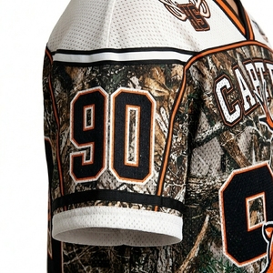 T-shirt en maille personnalisé, coupe oversize et courte, style maillot de football avec impression par transfert thermique, camouflage rétro, style streetwear, anti-bactérien, col en V - Product Image 4