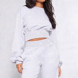 Sudadera corta de alta calidad 100% algodón para mujer, cuello redondo, etiqueta privada personalizada, ropa informal, hombros caídos, manga larga - Product Image 4