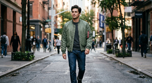 Blouson bomber sportif vert olive pour homme, fermeture éclair, col montant, coupe-vent décontracté en polyester/nylon, vêtement d'extérieur pour l'hiver - Product Image 4