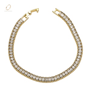 Pulsera de tenis de moda al por mayor chapada en oro con circonita cúbica plateada tipo baguette y cadena de cobre para mujer y niña, joyería de moda - Product Image 2