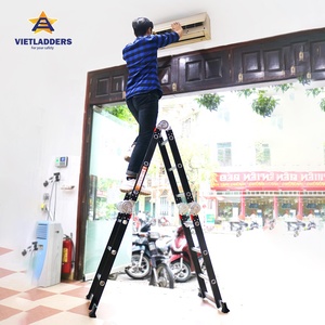 Escalera plegable de 4x3 escalones de diseño moderno industrial de aluminio, multiusos con bisagra de bloqueo y aislamiento ancho - Product Image 3