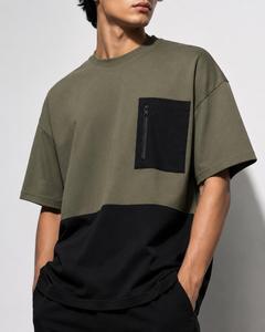 เสื้อยืดโอเวอร์ไซส์ผู้ชาย แขนสั้น คอกลม ดีไซน์สีตัดต่อ แต่งขอบตัดกัน สไตล์ลำลอง แฟชั่น - Product Image 2