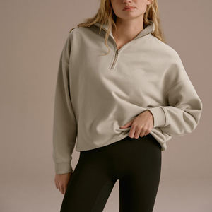 New Arrival Custom <b>Drop</b> Shoulder Pullover Sweatshirts Women's Oversized Half Zip <b>Stand</b> Collar Wholesale High Quality Sweatshirts - Product Image 3