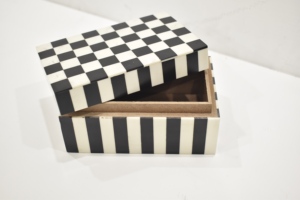 Luxury Black & White Checkered Resin Storage <b>Box</b> with Striped Base – Decorative Tabletop Organizer - Product Image 2