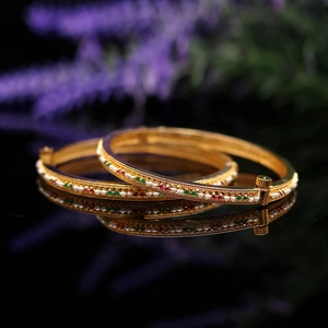 <b>Ruby</b> Emerald Brass Bangles Set 22K Gold Plated Trendy Indian Traditional Ethnic Bridal Wedding Bangles - Product Image 3