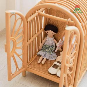 High Quality Natural Rattan Doll <b>Wardrobe</b> Cabinet Kids Bedroom Playroom Storage <b>Rustic</b> Nursery Furniture Eco-Friendly Toy - Product Image 4