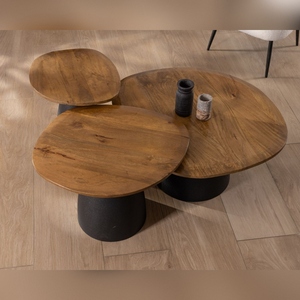 Vandana Silver Legacy Juego de 3 mesas de centro de madera y metal, con forma de guijarros naturales Daun - Product Image 5