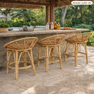 Tabouret de bar moderne en bambou antique avec accoudoirs fixes et repose-pieds, empilable, pour la maison, les bars, les cafés et les centres commerciaux - Product Image 2