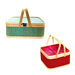 Panier-cadeau en bambou le plus vendu avec couvercle et poignées, couleur personnalisable disponible, panier-cadeau et décoration en osier artisanal - Product Image 1