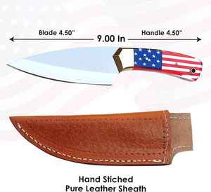 Cuchillo de Caza de Hoja Fija Personalizado con Mango de Acrílico con Bandera de EE. UU., Cuchillo de Supervivencia para Camping con Acabado Pulido Espejo y Funda de Cuero - Product Image 3