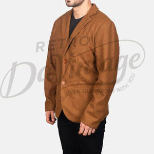 Blazer en laine marron premium pour homme, coupe ajustée, veste de costume décontractée, légère, douce, chaude, pour l'hiver, veste de mode pour affaires - Product Image 5