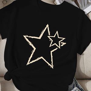 Camiseta cómoda para mujer con recortes en forma de estrella deshilachada con textura de estrellas - Product Image 2