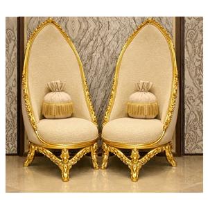 Sillón de respaldo alto a medida para decoración de interiores de lujo, sillas con respaldo ovalado tallado en oro, sillas personalizadas para sala de estar - Product Image 1