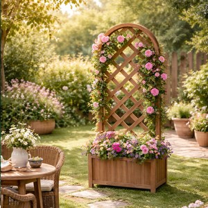 Jardinera elevada de madera para jardín exterior con caja de cultivo y espaldera para verduras y flores, para balcón, hecha en Vietnam. - Product Image 4