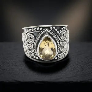 925 Sterling Silver Citrine Statement <b>Ring</b> Handmade Indian Vintage Oxidized Cocktail Jewelry For Women Wholesale - Product Image 4