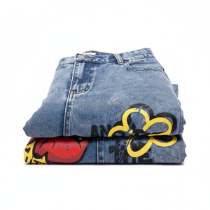 Jeans de mezclilla de punto con gráfico de dibujos animados Y2K, transpirables, rasgados, de corte holgado, cintura alta, para mujer, estilo urbano, casual, lavado de otoño, OEM - Product Image 6