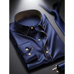 2026 New Men <b>Patchwork</b> <b>Shirt</b> Fashion Luxury Long Sleeve Smart Casual Four Season Tuxedo Man Micro Elastic <b>Shirts</b> - Product Image 4
