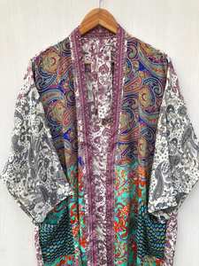 ชุดคลุมกิโมโนผ้าไหมอาร์ตสุดพิเศษ ชุดเดรสโบโฮ ชุดส่าหรีอินเดีย ชุดชายหาด ความยาวระดับเข่า ชุดนอนโบโฮลายพิมพ์สำหรับฤดูใบไม้ร่วง ชุดคลุม - Product Image 4