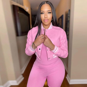 <b>Women's</b> High Quality Pink Cropped Varsity <b>Jacket</b> for Winter Custom Logo Plus Size - Product Image 2