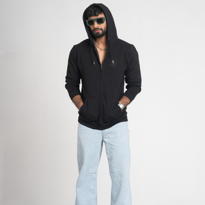 Zippered-up <b>black</b> color hoodie for men Mens Cozy Winter Wear Hoodie best Quality <b>Fleece</b> Fabric with two Side Pocket Breathable - Product Image 1