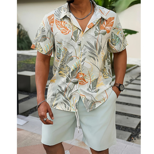 Ensemble deux pièces brodé pour homme – Chemise et short amples d'été en coton respirant à séchage rapide - Product Image 4