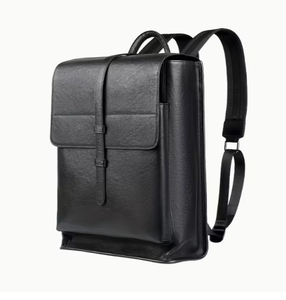 Men's Genuine <b>Leather</b> Backpack Solid Black Modern Design Adjustable Strap Durable Daily Use 20-30L Capacity Interior Compartment - Product Image 2