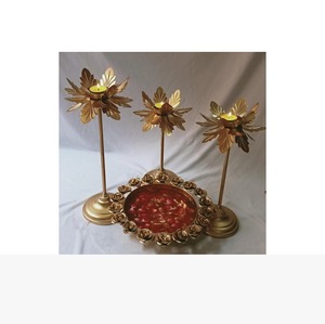 Gold Plated Urli <b>Set</b> Floating Flower <b>Candle</b> Festive Decor 3 Urli 8 10 12 Inches With 3 Stand <b>Candle</b> Holder for Diwali Decoration - Product Image 1