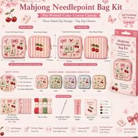 Kit de trousse de maquillage Mahjong Needlepoint à finition DIY, sac à fermeture éclair en toile avec guide de couleurs, pochette trois côtés, pour adolescents