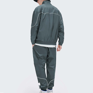 Ensemble de survêtement décontracté pour homme, couleur unie, manches longues, col montant, pantalon à cordon de serrage, respirant, coupe ample, en polyester - Product Image 5