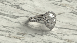 Anillo de Compromiso con Halo en Forma de Lágrima, Chapado en Oro de 18K, Anillo Solitario con Diamante en Forma de Pera, Anillo de Novia con Diamantes Redondos Incrustados - Product Image 4