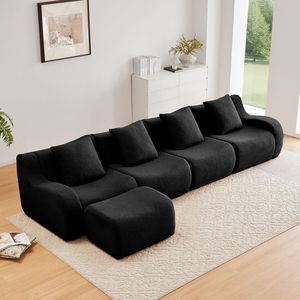Divano a L Senza Struttura a 4 Posti in Tessuto Teddy, Design Antiscivolo, Braccioli Curvi ad Alta Densità 32D, Nessun Montaggio Richiesto, Chaise Longue per Soggiorno - Product Image 2