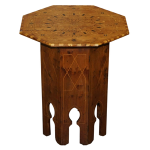 Table d'appoint octogonale marocaine artisanale avec incrustation de nacre, en bois massif sculpté, au meilleur prix - Product Image 5